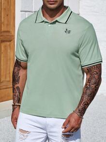 Manfinity Homme Men Plus Striped Trim Polo Shirt - Mint Green - View 6