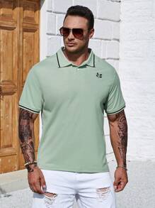 Manfinity Homme Men Plus Striped Trim Polo Shirt - Mint Green - View 8