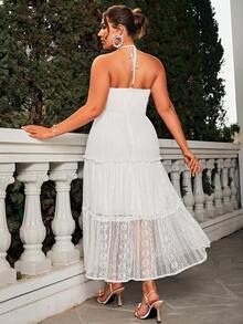 Glamaker Plus Twist Front Cut Out Ruffle Hem Lace Cami Dress