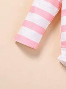 Body Y Pantalón Con Cinturón Para Niña Pequeña Con Rayas Y Gráficos De Dibujos Animados Decorativos Y Ribete De Volantes - Rosa - Ver 3