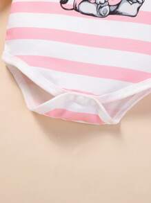 Body Y Pantalón Con Cinturón Para Niña Pequeña Con Rayas Y Gráficos De Dibujos Animados Decorativos Y Ribete De Volantes - Rosa - Ver 4