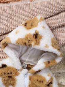 Baby Boy Bear Pattern Hooded Teddy Jumpsuit - Multicolor - View 4