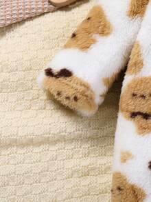 Baby Boy Bear Pattern Hooded Teddy Jumpsuit - Multicolor - View 5