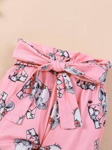 Body Y Pantalón Con Cinturón Para Niña Pequeña Con Rayas Y Gráficos De Dibujos Animados Decorativos Y Ribete De Volantes - Rosa - Ver 8