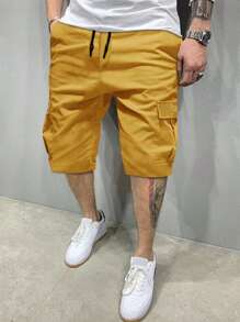 Manfinity Homme Men Flap Pocket Drawstring Waist Oversize Cargo Shorts - Mustard Yellow - View 3