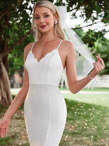 Elasola Vestito da sposa elegante bianco senza velo con orlo a coda di sirena
