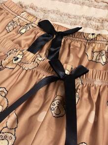 Bear Print Lettuce Trim Cami Top & Shorts & Pants PJ Set / Pajama Set - Multicolor - View 4