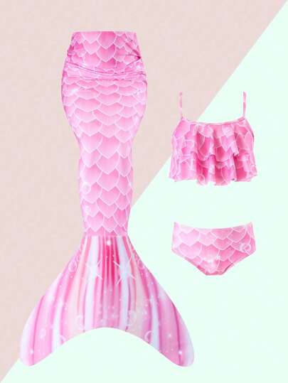 Sparklyn Young Girl Random Print Beach Swimsuit Set