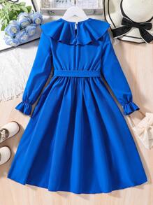 SHEIN 女大童荷葉邊荷葉袖繫腰帶洋裝