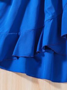 SHEIN 女大童荷葉邊荷葉袖繫腰帶洋裝