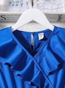 SHEIN 女大童荷葉邊荷葉袖繫腰帶洋裝