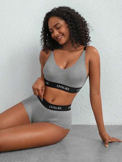 Ocili Conjunto de brasiere y panty cómodos y suaves con cinta de letras en la cintura