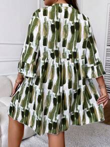 SHEIN LUNE Đầm Plus Size Nút phía trước Đồ họa Dễ thương - màu xanh lá - Xem 2