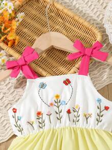 SHEIN Rochie cami cu tiv cu volane, cu broderie florală, fetiță tânără