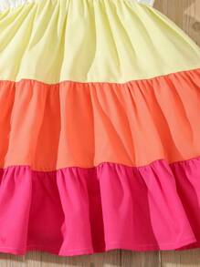 SHEIN Rochie cami cu tiv cu volane, cu broderie florală, fetiță tânără