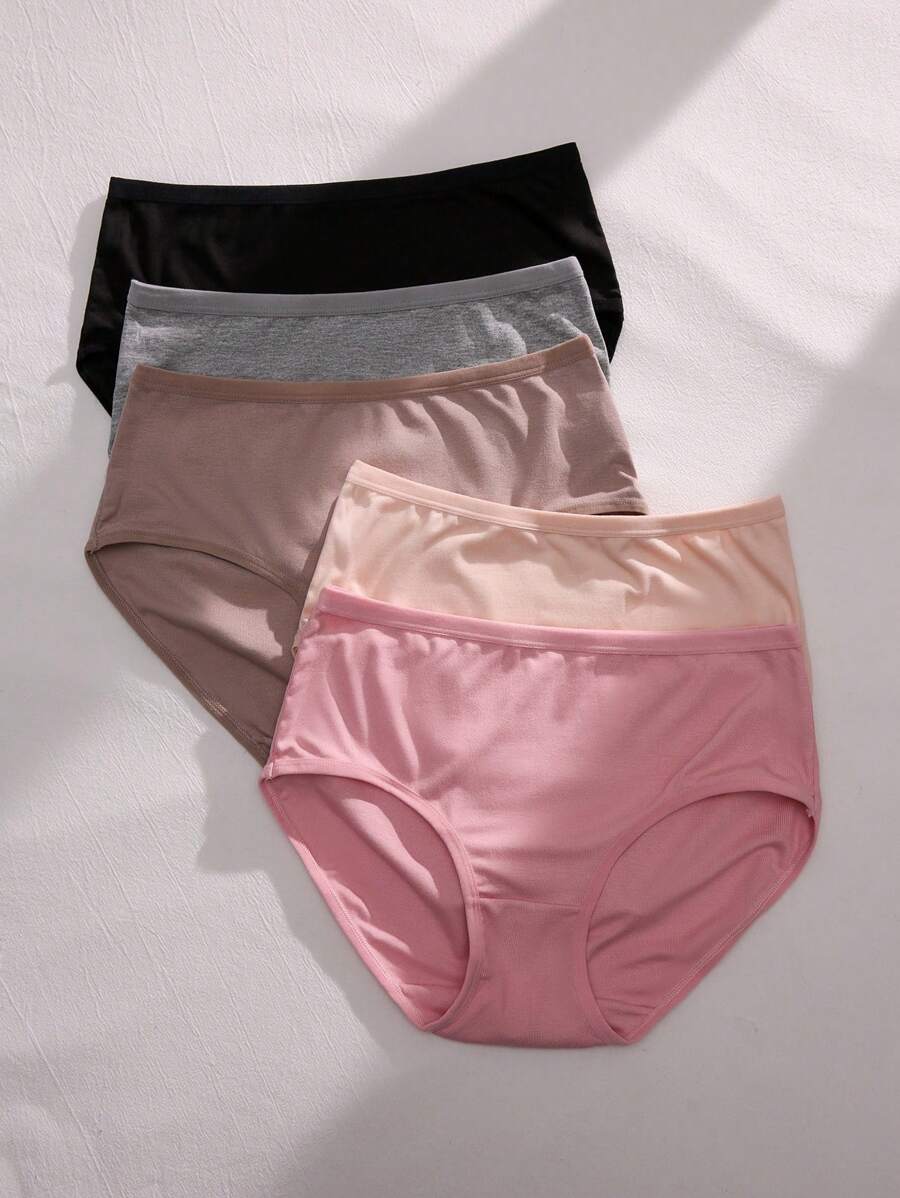 Women's Casual Knitted Multicolor Plain Briefs Set With Slight Stretch - Multicolor - View 1