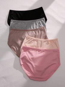 Women's Casual Knitted Multicolor Plain Briefs Set With Slight Stretch - Multicolor - View 2