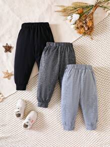 Baby Boy 3pcs Solid Bow Front Sweatpants - Multicolor - View 2