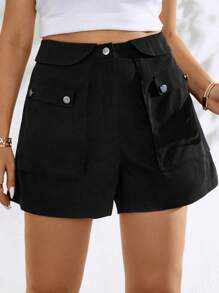 Flirla Shorts con bolsillo con solapa - Negro - Ver 3