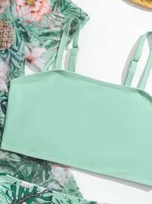 年轻女孩热带印花比基尼套装与和服夏日海滩 - 彩色 - 查看 3