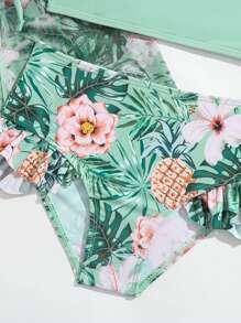 年轻女孩热带印花比基尼套装与和服夏日海滩 - 彩色 - 查看 4