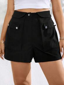 Flirla Shorts con bolsillo con solapa - Negro - Ver 4