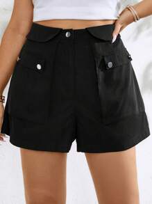 Flirla Shorts con bolsillo con solapa - Negro - Ver 6