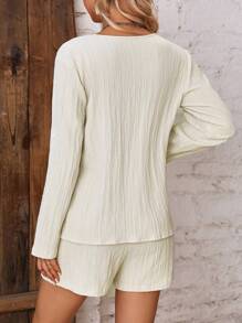 SHEIN LUNE Half Zip Roll Tab Sleeve Blouse & Shorts