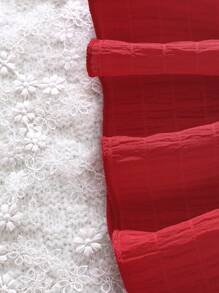 嬰兒拼接網眼刺繡荷葉邊連衣裙 - 紅色 - 查看 7