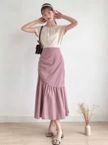 DAZY Falda unicolor fruncido bajo con fruncido