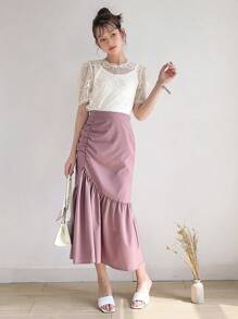 DAZY Falda unicolor fruncido bajo con fruncido