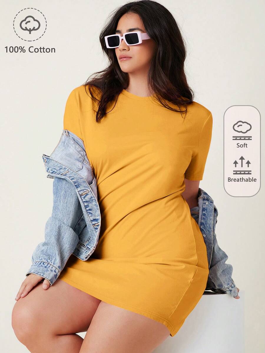 SHEIN BASICS Hơn Chất rắn Váy liền áo vừa vặn - Màu vàng - Xem 1