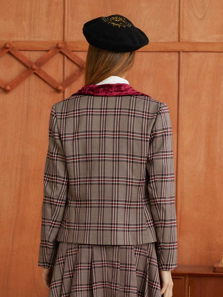 HARRY POTTER X SHEIN Plaid Print Lapel Neck Flap Detail Blazer - Multicolor - View 2