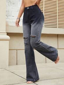 Jeans desgarro de talle alto - Gris - Ver 4