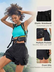 In My Nature In My Nature Women Summer Casual Elastic Waist Multi-Pocket Outdoor Shorts Drawstring Shorts