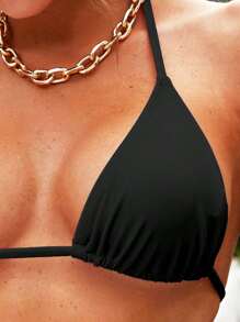 SHEIN Swim 女士比基尼上衣 - 黑色 - 查看 5