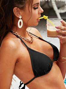 SHEIN Swim 女士比基尼上衣 - 黑色 - 查看 6