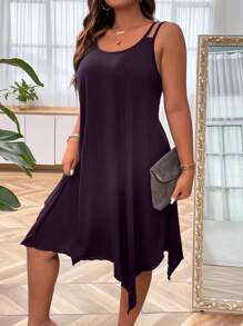SHEIN LUNE Plus Solid Asymmetrical Hem Cami Dress - Purple - View 3