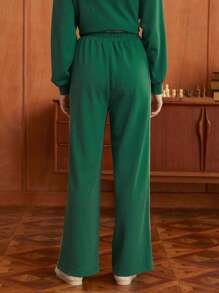 HARRY POTTER X SHEIN Pantalones deportivos con estampado de letra con costura lateral en contraste - Verde - Ver 2