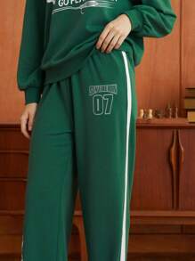HARRY POTTER X SHEIN Pantalones deportivos con estampado de letra con costura lateral en contraste - Verde - Ver 6