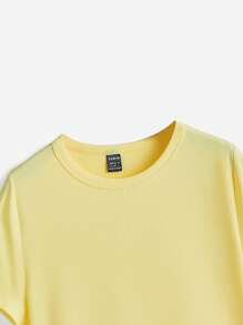SHEIN BASICS Solid Form Fitted Tee - Yellow - View 3