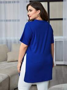 INAWLY Plus Split Hem Tee - Royal Blue - View 2
