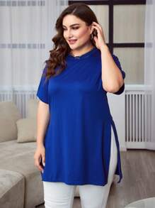 INAWLY Plus Split Hem Tee - Royal Blue - View 3