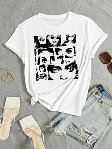 SHEIN EZwear Figure Graphic Tee - White - View 3