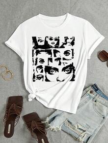 SHEIN EZwear Figure Graphic Tee - White - View 8