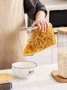 SHEIN Basic living 1Pc Clear Food Storage Canister With Bamboo Lid, For Flour Cereal Sugar Tea Coffee Beans Snacks Christmas For Holiday Gift Giving - Beige - View 4