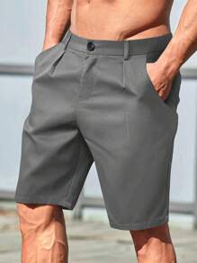 Manfinity Homme 男士斜口袋百慕大短褲 - 深灰色 - 查看 1