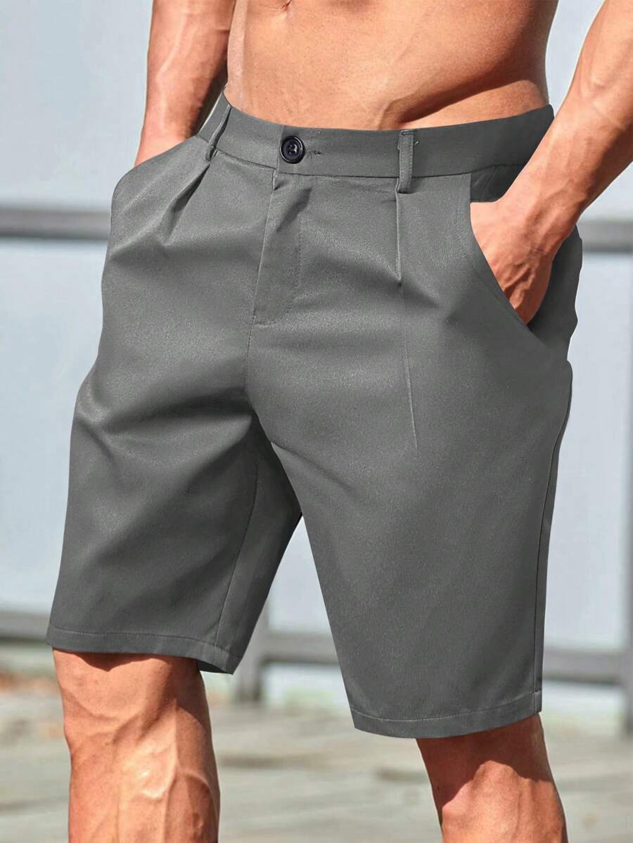 Manfinity Homme 男士斜口袋百慕大短褲 - 深灰色 - 查看 1