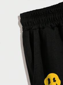 Manfinity EMRG 男士卡通和標語圖案腰部抽繩短褲 - 黑色 - 查看 5