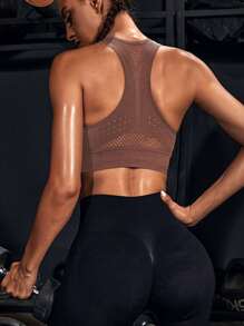 POWERISTA Powerista Hollow Out Racer Back Seamless Sports Bra - Brown - View 2